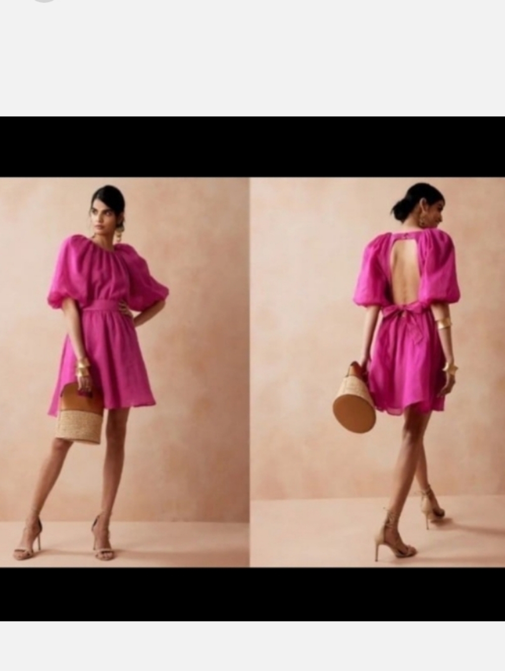 New Banana Republic Ramie Puff Sleeve Backless Linen Dress Zs L